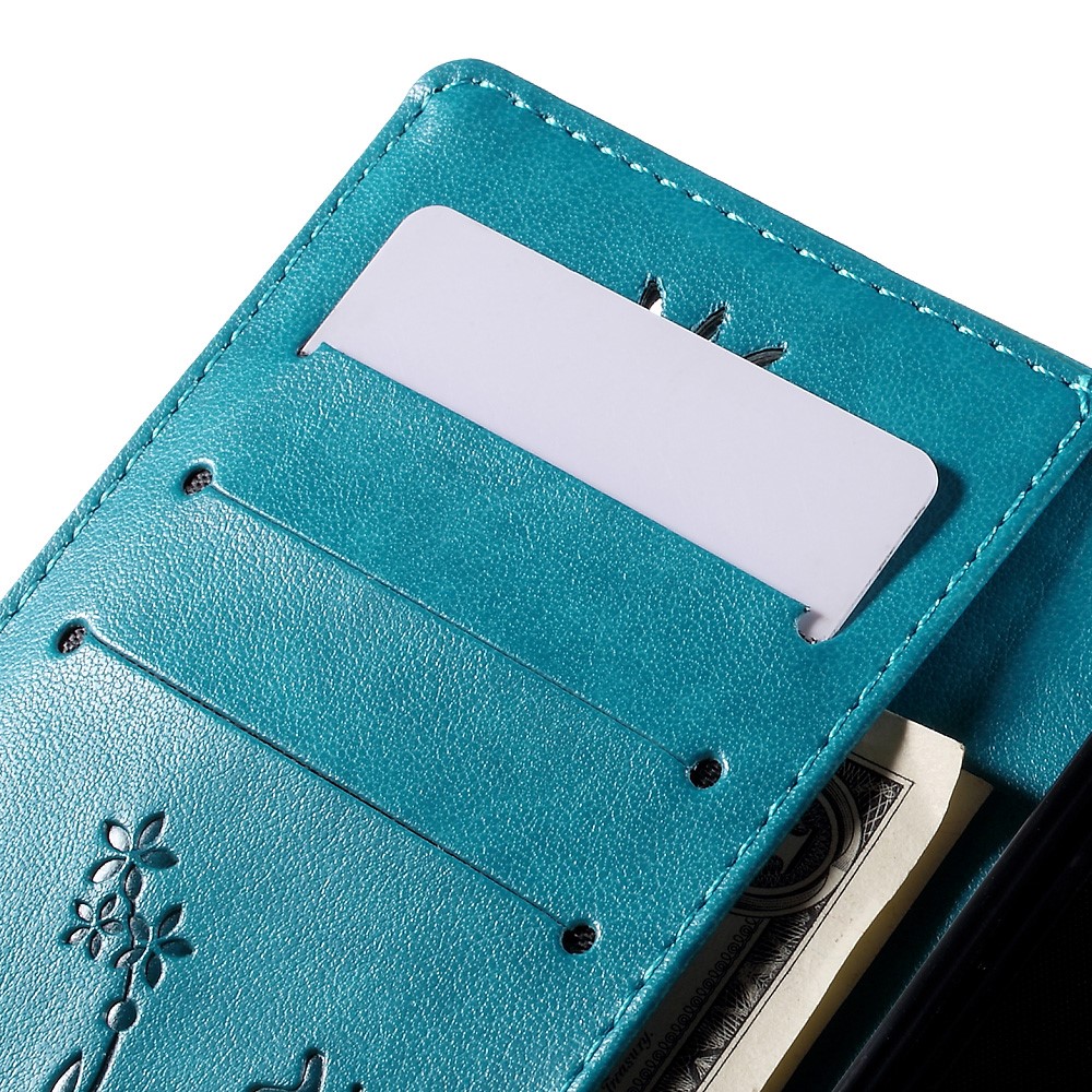 Portage de Papillon Portefeuille Couverture Courture de Cuir Pour Huawei Ascend P8 Lite - Bleu