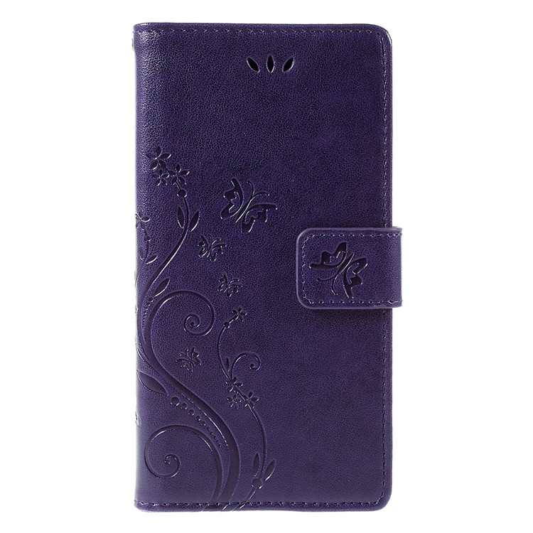 Butterfly Pattern Wallet Leather Phone Case for Huawei Ascend P8 Lite - Deep Purple-3