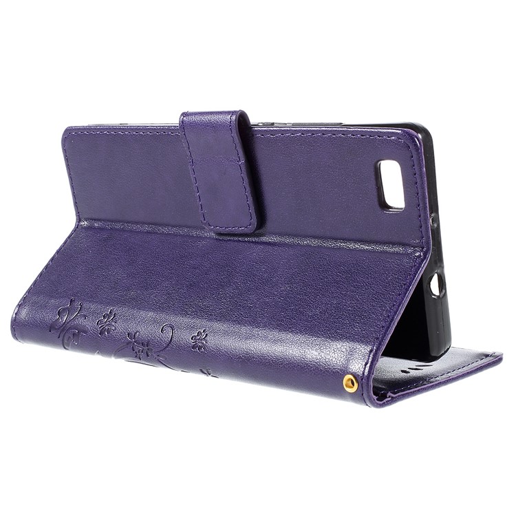Butterfly Pattern Wallet Leather Phone Case for Huawei Ascend P8 Lite - Deep Purple-5