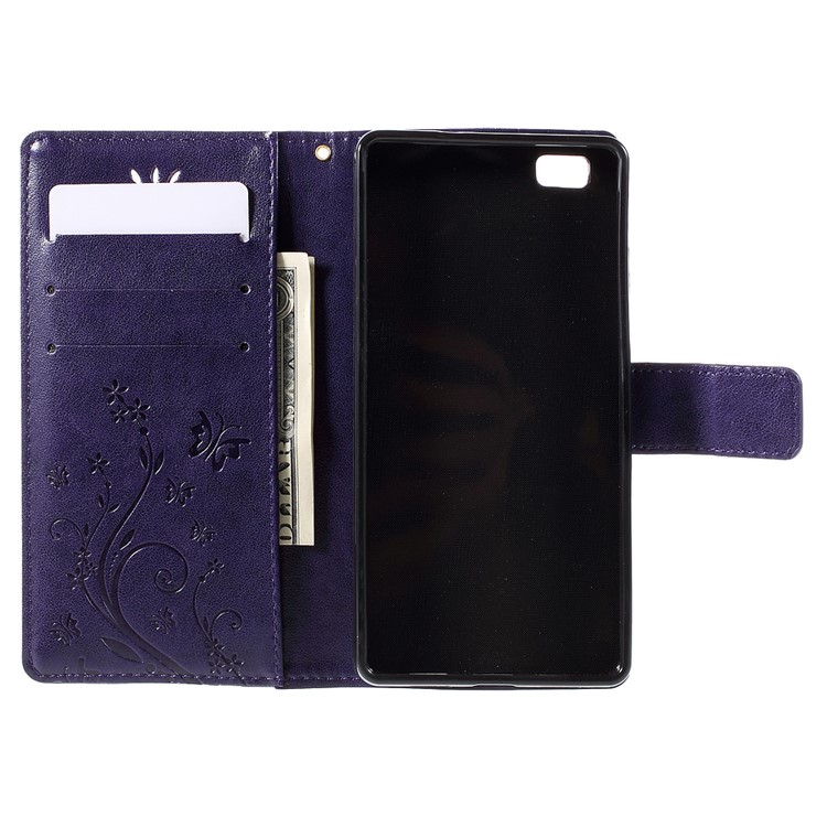Butterfly Pattern Wallet Leather Phone Case for Huawei Ascend P8 Lite - Deep Purple-6