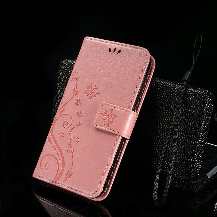 For Huawei Ascend P8 Lite Butterfly Pattern Wallet Leather Phone Case Stand - Pink-1