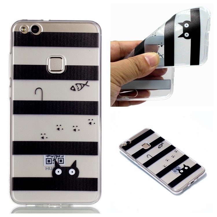 Ultra Thin Patterned Soft TPU Back Case for Huawei P10 Lite - Stripes and Cat-1