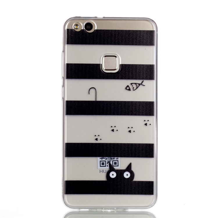 Ultra Thin Patterned Soft TPU Back Case for Huawei P10 Lite - Stripes and Cat-2