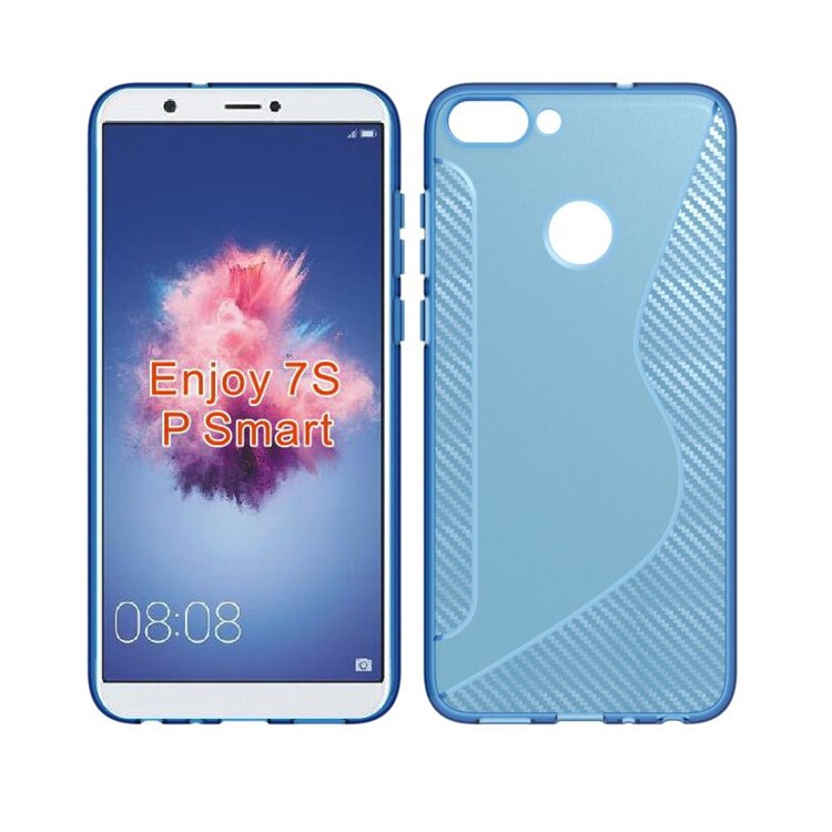 S Shape Brushed TPU Mobile Phone Case for Huawei P Smart / Enjoy 7S - Blue-1
