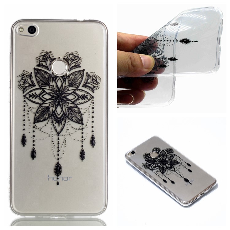 Pattern Printing TPU Soft Phone Case for Huawei P8 Lite (2017) / Honor 8 Lite - Black Flower-1