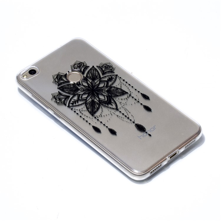Pattern Printing TPU Soft Phone Case for Huawei P8 Lite (2017) / Honor 8 Lite - Black Flower-3