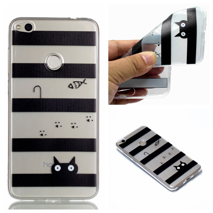 Pattern Printing TPU Shell Case for Huawei P8 Lite (2017) / Honor 8 Lite - Stripes and Cat-1