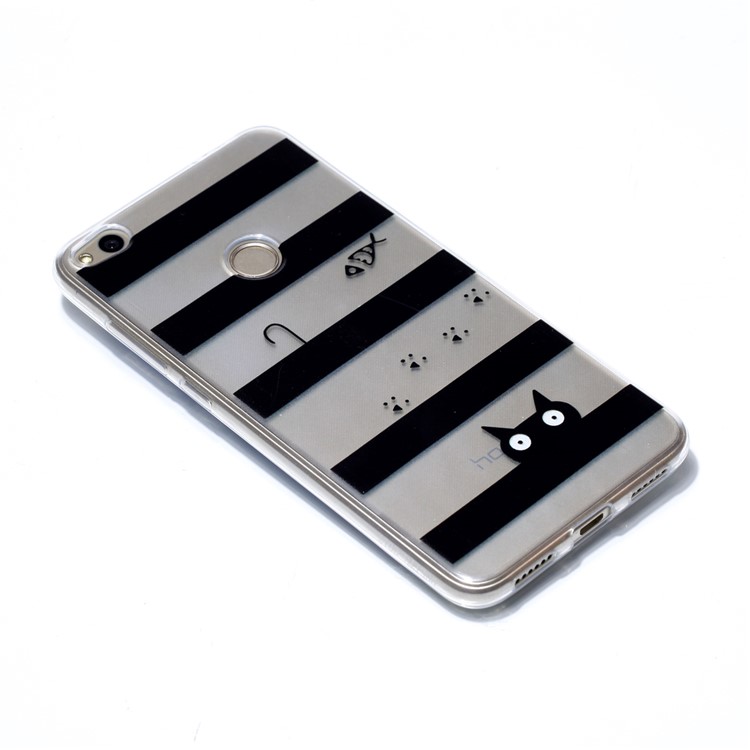 Pattern Printing TPU Shell Case for Huawei P8 Lite (2017) / Honor 8 Lite - Stripes and Cat-3