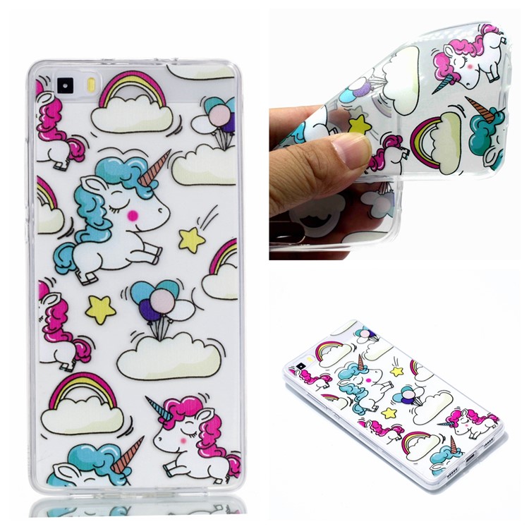 Pattern Printing TPU Back Case for Huawei P8 Lite (2015) - Cloud and Unicorn-1