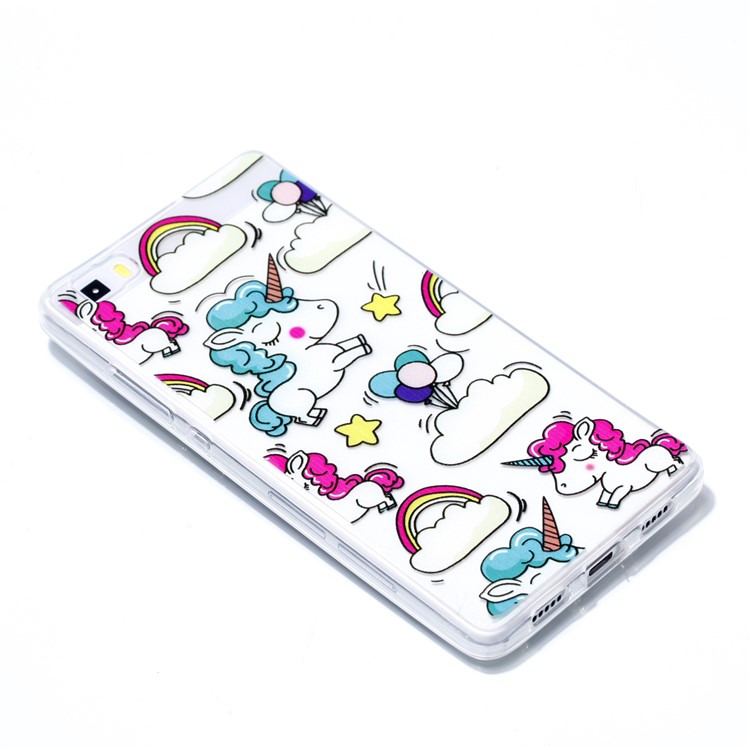 Pattern Printing TPU Back Case for Huawei P8 Lite (2015) - Cloud and Unicorn-3
