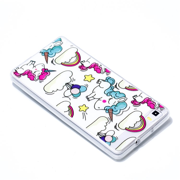 Pattern Printing TPU Back Case for Huawei P8 Lite (2015) - Cloud and Unicorn-4