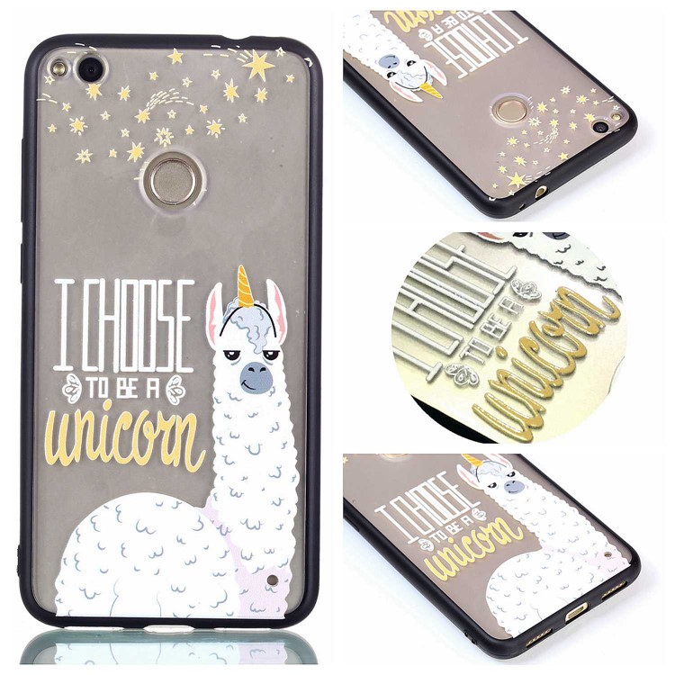 Rubberized Embossed TPU + PC Hybrid Mobile Phone Case Mobile Phone Case for Huawei P8 Lite (2017)/Honor 8 Lite - Alpaca Unicorn-1