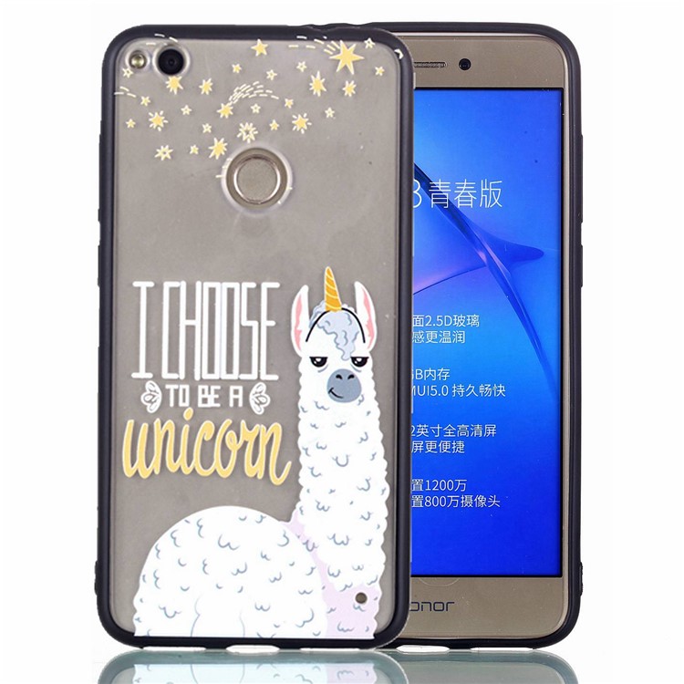 Rubberized Embossed TPU + PC Hybrid Mobile Phone Case Mobile Phone Case for Huawei P8 Lite (2017)/Honor 8 Lite - Alpaca Unicorn-2