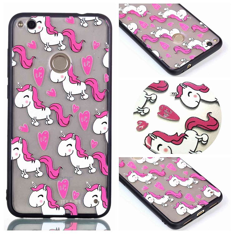 Rubberized Embossed TPU + PC Hybrid Back Case for Huawei P8 Lite (2017)/Honor 8 Lite - Adorable Unicorns-1