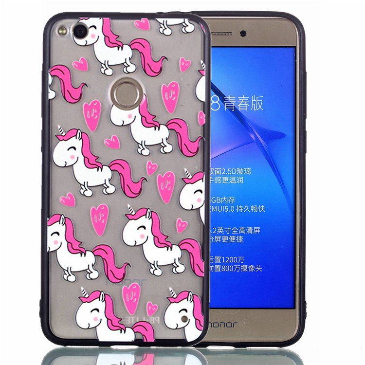Rubberized Embossed TPU + PC Hybrid Back Case for Huawei P8 Lite (2017)/Honor 8 Lite - Adorable Unicorns-2
