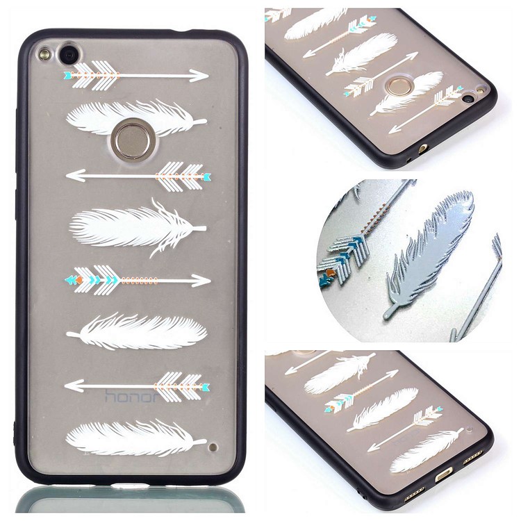 Rubberized Embossed TPU + PC Hybrid Phone Case Accessory for Huawei P8 Lite (2017)/Honor 8 Lite - Arrow and Feather-1