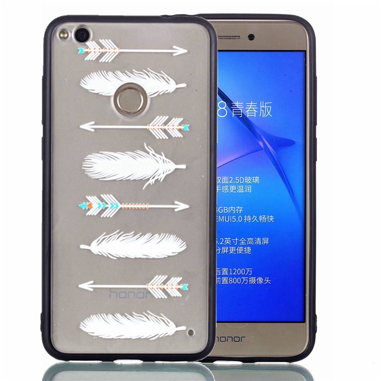 Rubberized Embossed TPU + PC Hybrid Phone Case Accessory for Huawei P8 Lite (2017)/Honor 8 Lite - Arrow and Feather-2