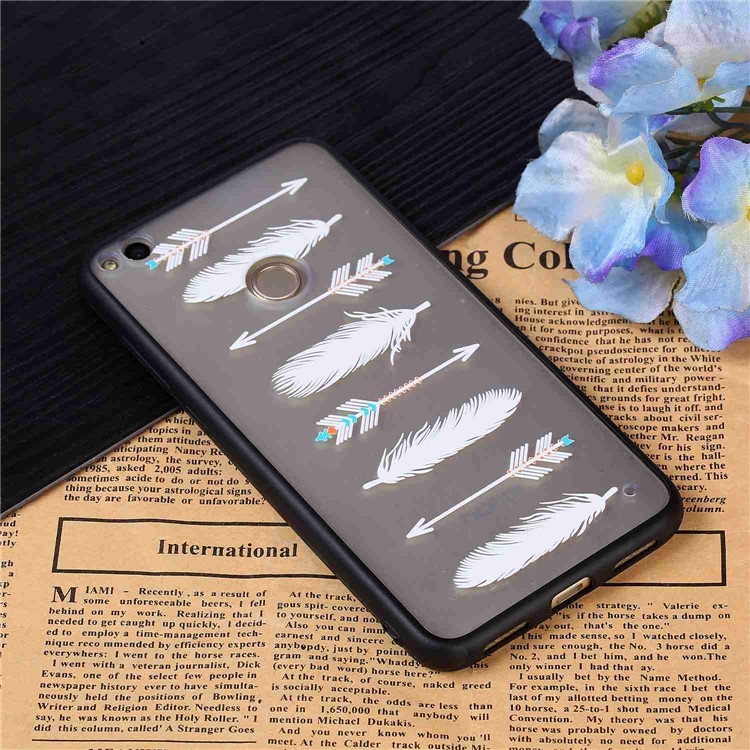 Rubberized Embossed TPU + PC Hybrid Phone Case Accessory for Huawei P8 Lite (2017)/Honor 8 Lite - Arrow and Feather-3