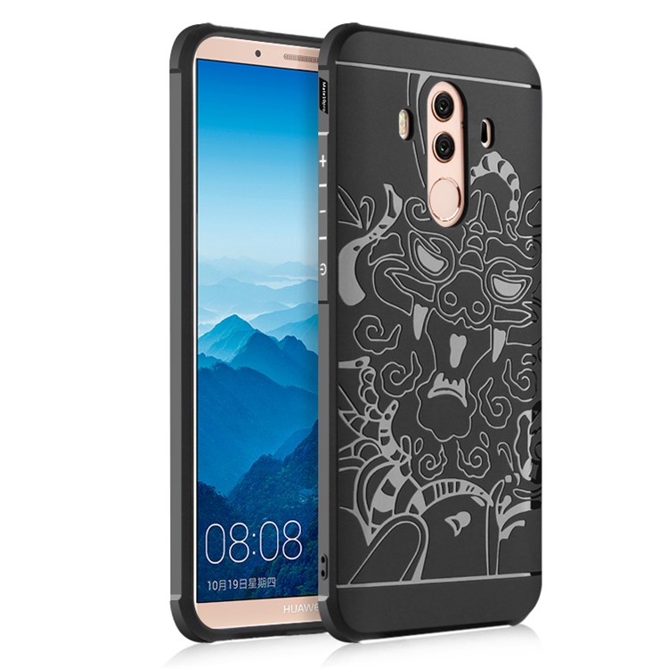 Wrapped Edges Drop-proof TPU Mobile Phone Shell for Huawei Mate 10 Pro - Dragon Pattern / Black-1