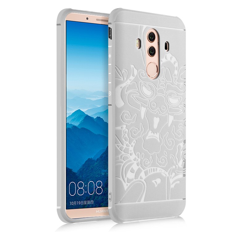 Wrapped Edges Drop-proof TPU Cell Phone Cover for Huawei Mate 10 Pro - Dragon Pattern / Grey-1