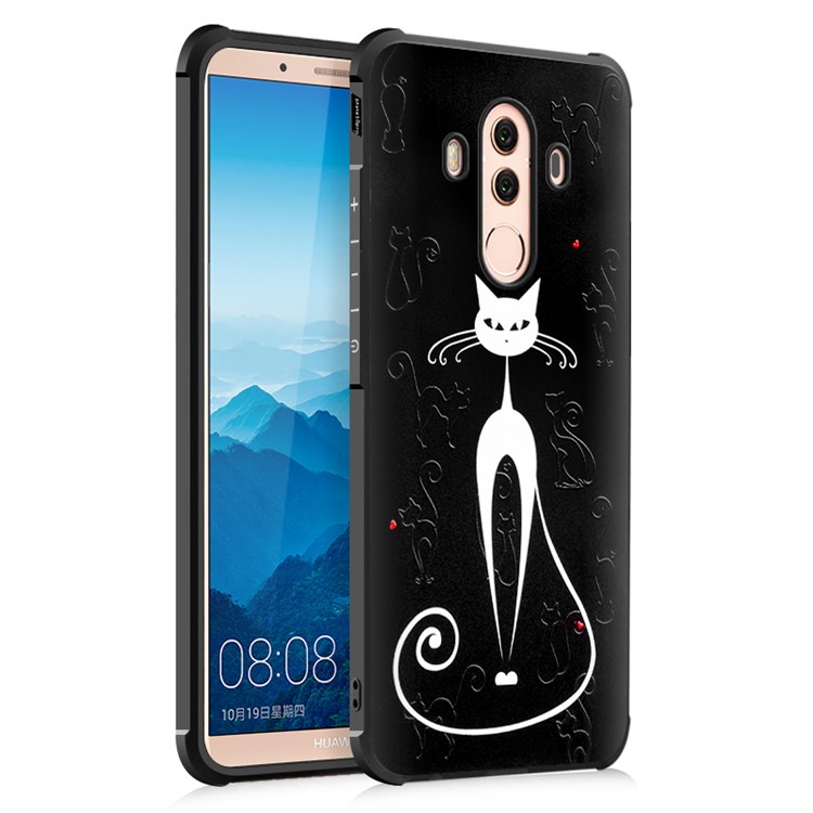 Wrapped Edges Embossed TPU Mobile Phone Case for Huawei Mate 10 Pro - White Cat-1