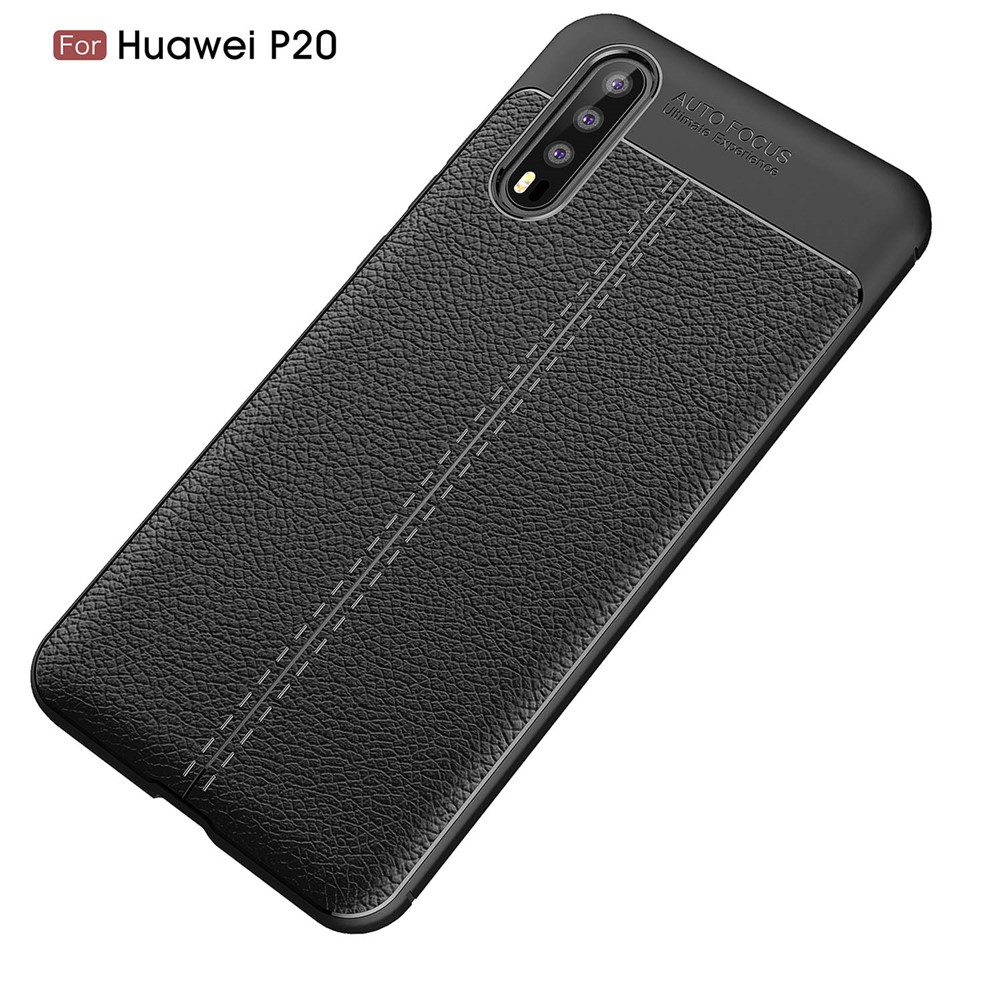 Litchi Grain Soft TPU TPU Back Cover Para Huawei P20 - Negro-2