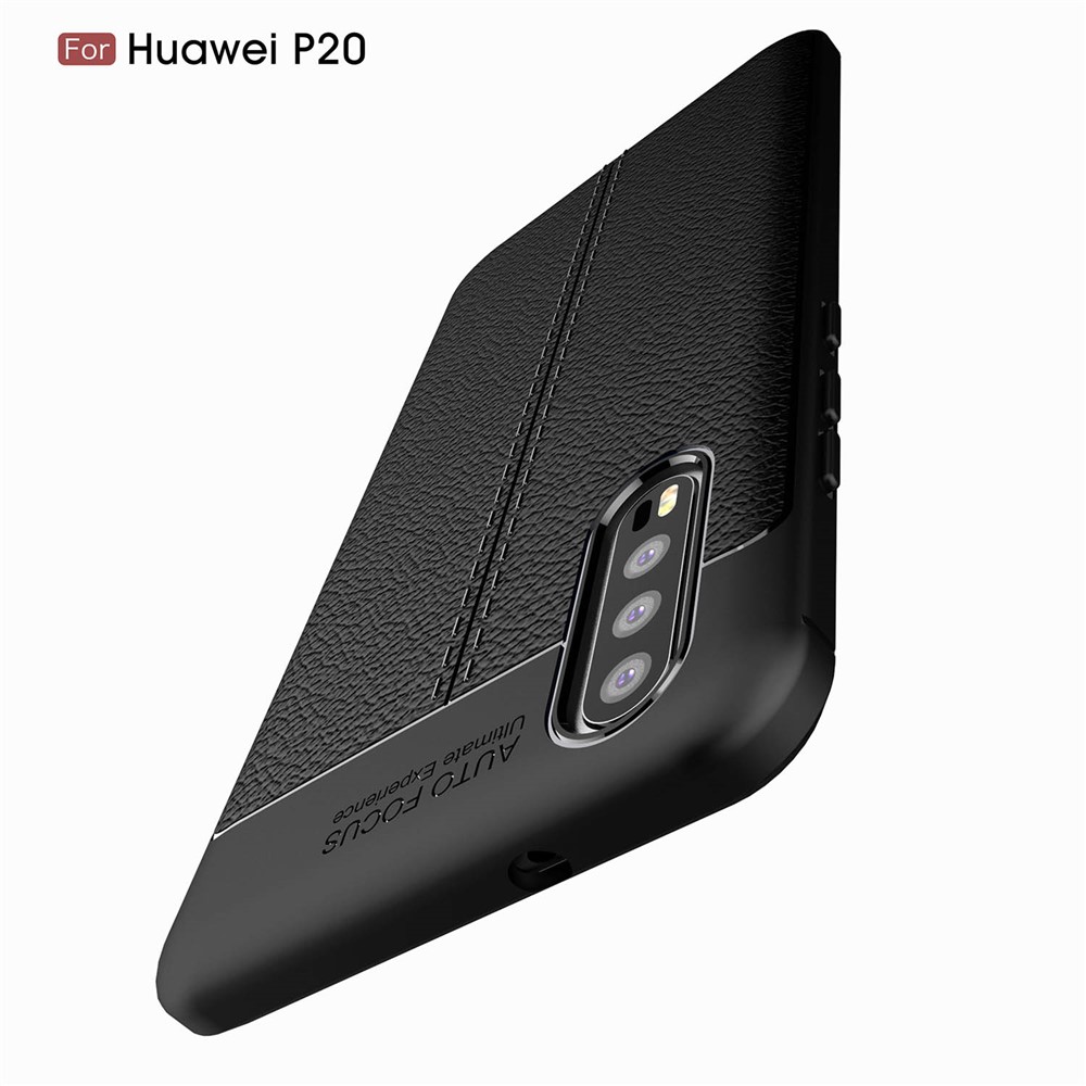 Litchi Grain Soft TPU TPU Back Cover Para Huawei P20 - Negro-3