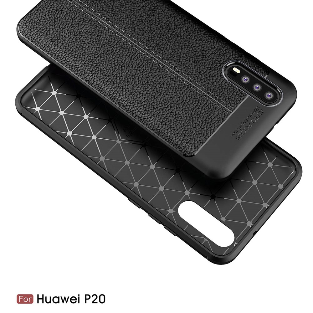 Litchi Grain Soft TPU Rückbedeckung Für Huawei P20 - Schwarz-4