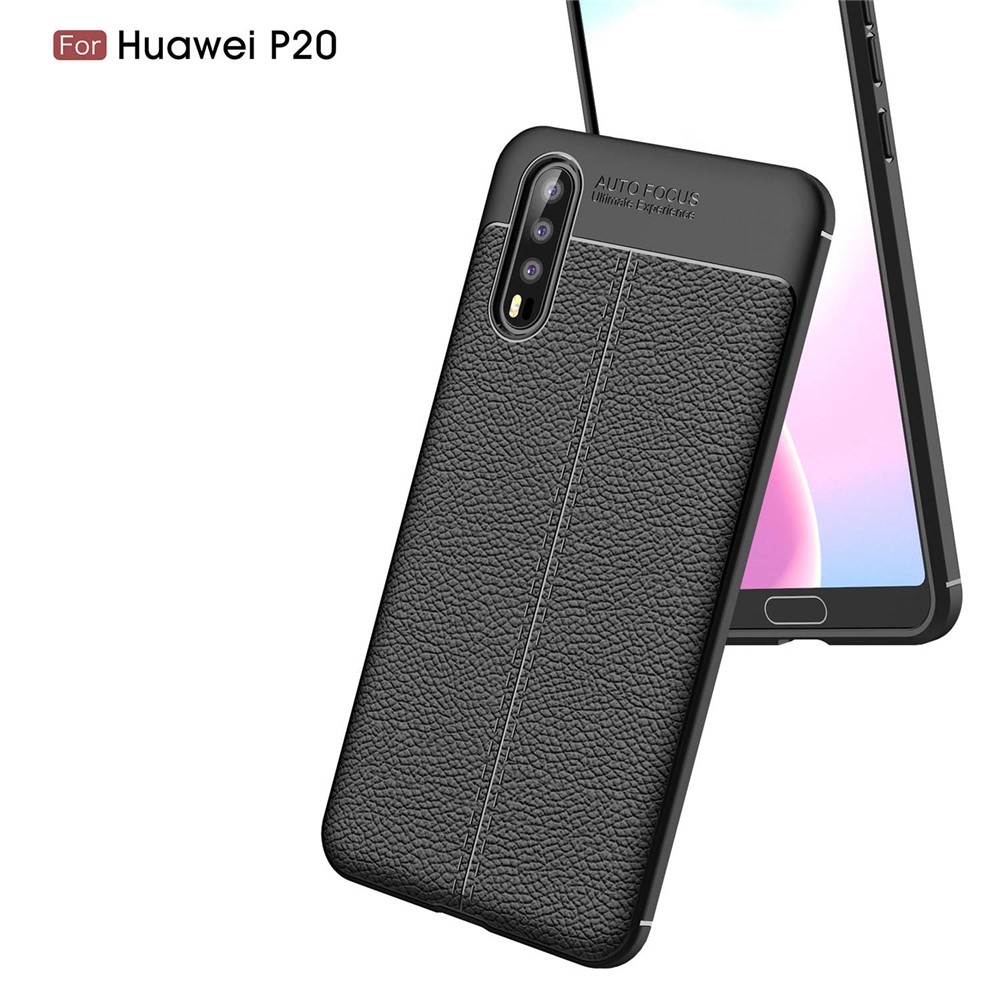 Cover Posteriore Tpu Morbido Grano Litchi Per Huawei P20 - Nero