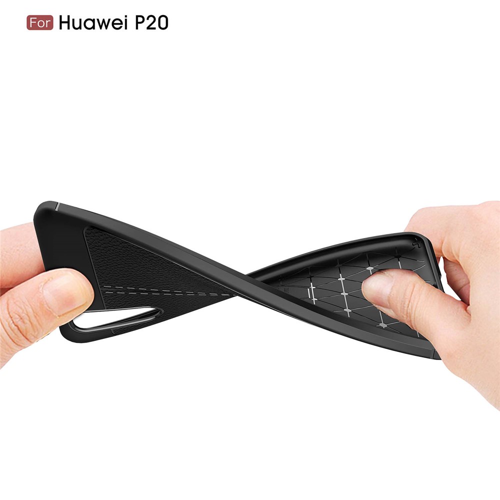 Litchi Grain Soft TPU Rückbedeckung Für Huawei P20 - Schwarz-8