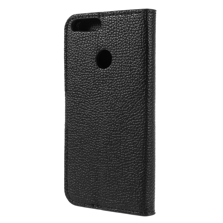 Litchi Skin Leather Wallet Case for Huawei P Smart / Enjoy 7S - Black-2