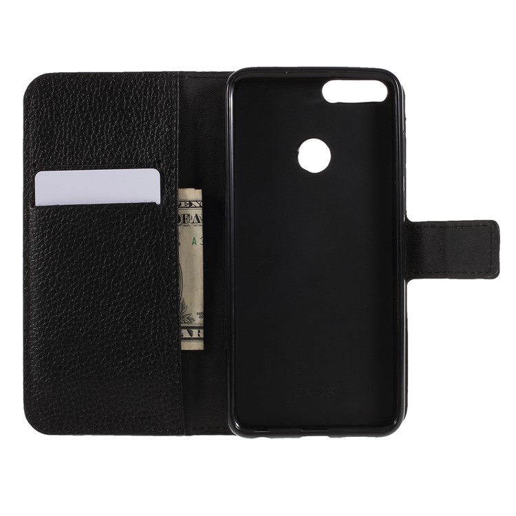 Litchi Skin Leather Wallet Case for Huawei P Smart / Enjoy 7S - Black-5
