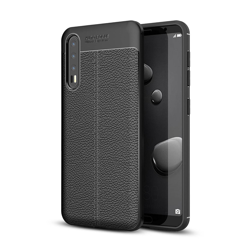 Couvercle Arrière TPU à Grain Litchi Soft Pour Huawei P20 Pro - le Noir