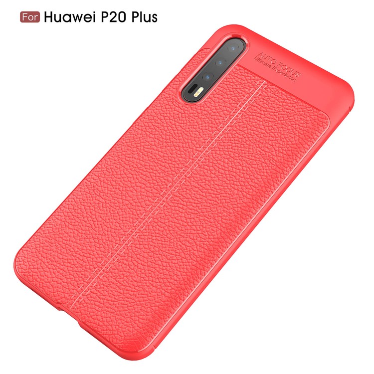 Litchi Grain Soft TPU Back Casing for Huawei P20 Pro - Red-2