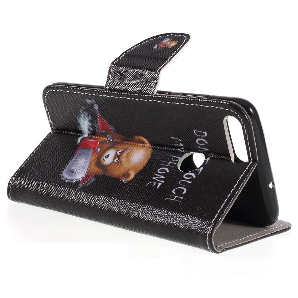 Pattern Printing Cross Texture Stand Wallet Leather Cell Phone Cover for Huawei P Smart / Enjoy 7S - Bear with Saw-5