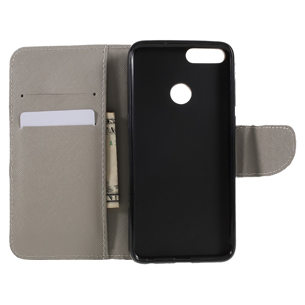 Pattern Printing Cross Texture Stand Wallet Leather Cell Phone Cover for Huawei P Smart / Enjoy 7S - Bear with Saw-6