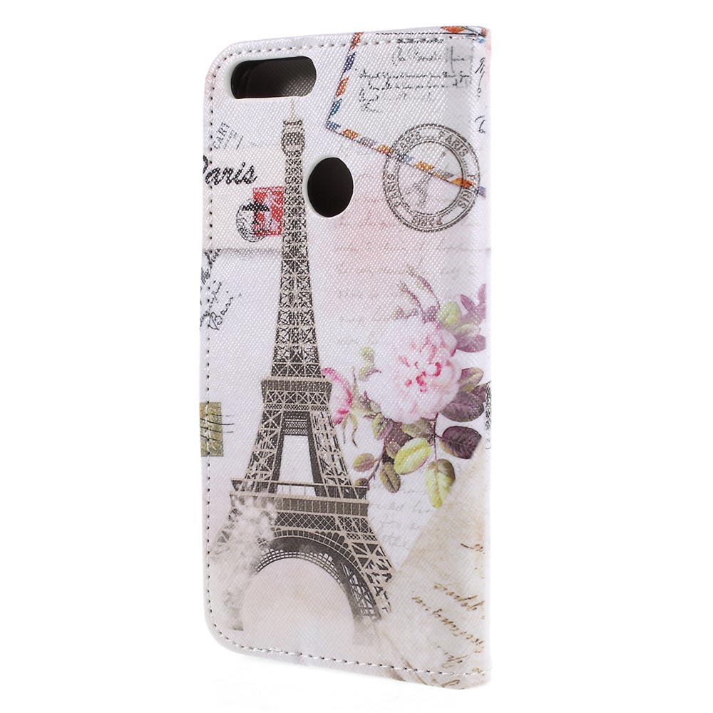 Pattern Printing Cross Texture Stand Wallet Leather Cellphone Case Cover for Huawei P Smart / Enjoy 7S - Eiffel Tower-2