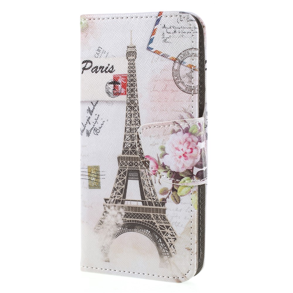 Pattern Printing Cross Texture Stand Wallet Leather Cellphone Case Cover for Huawei P Smart / Enjoy 7S - Eiffel Tower-3