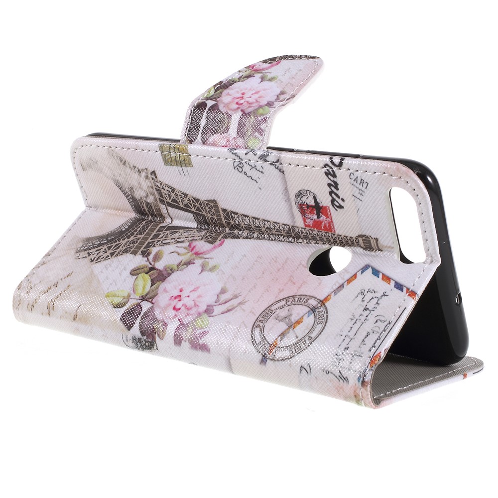 Pattern Printing Cross Texture Stand Wallet Leather Cellphone Case Cover for Huawei P Smart / Enjoy 7S - Eiffel Tower-5