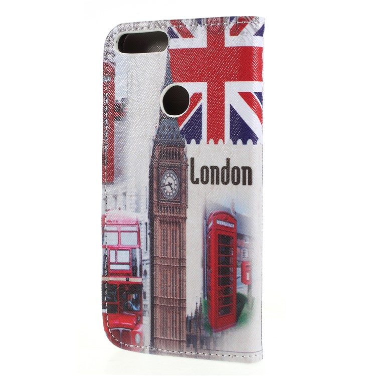 For Huawei P Smart / Enjoy 7S Pattern Printing Cross Texture Stand Wallet Leather Mobile Casing - Big Ben and UK Flag-2