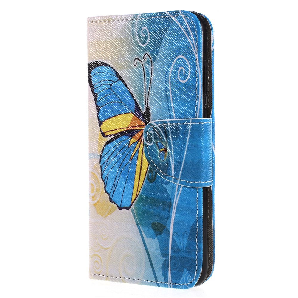 Pattern Printing Cross Texture Stand Wallet Leather Case for Huawei P Smart / Enjoy 7S - Blue and Gold Butterfly-3
