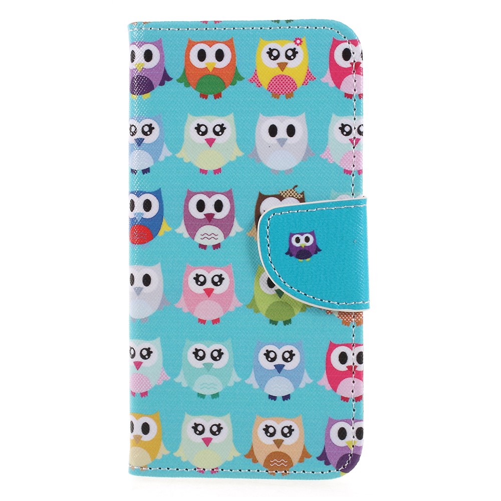 Pattern Printing Cross Texture Stand Wallet Leather Folio Protection Shell for Huawei P Smart / Enjoy 7S - Owl Family Green Background-1