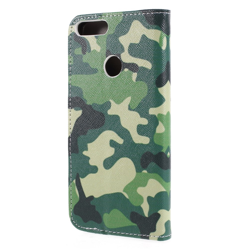 Pattern Printing Cross Grain Wallet Stand PU Leather Case Shell for Huawei P Smart / Enjoy 7S - Camouflage Cloth-2