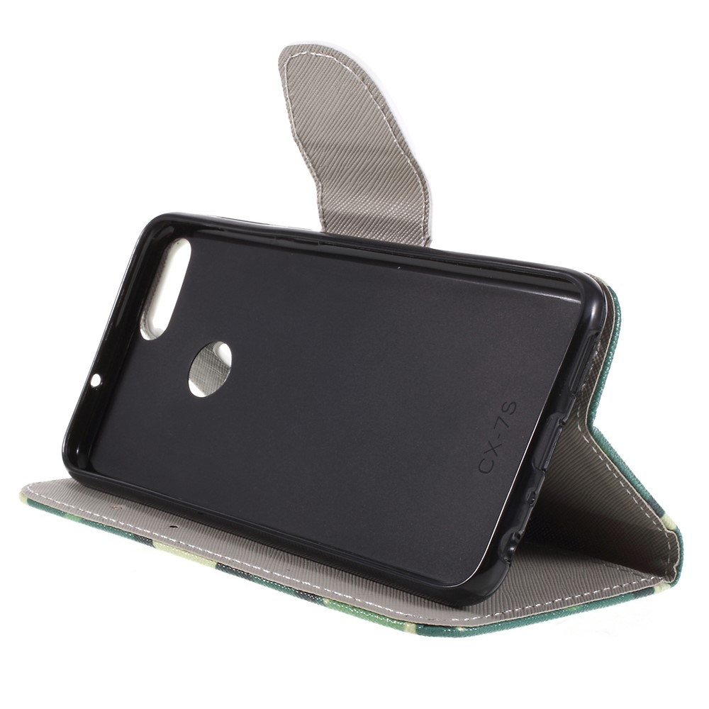 Pattern Printing Cross Grain Wallet Stand PU Leather Case Shell for Huawei P Smart / Enjoy 7S - Camouflage Cloth-4