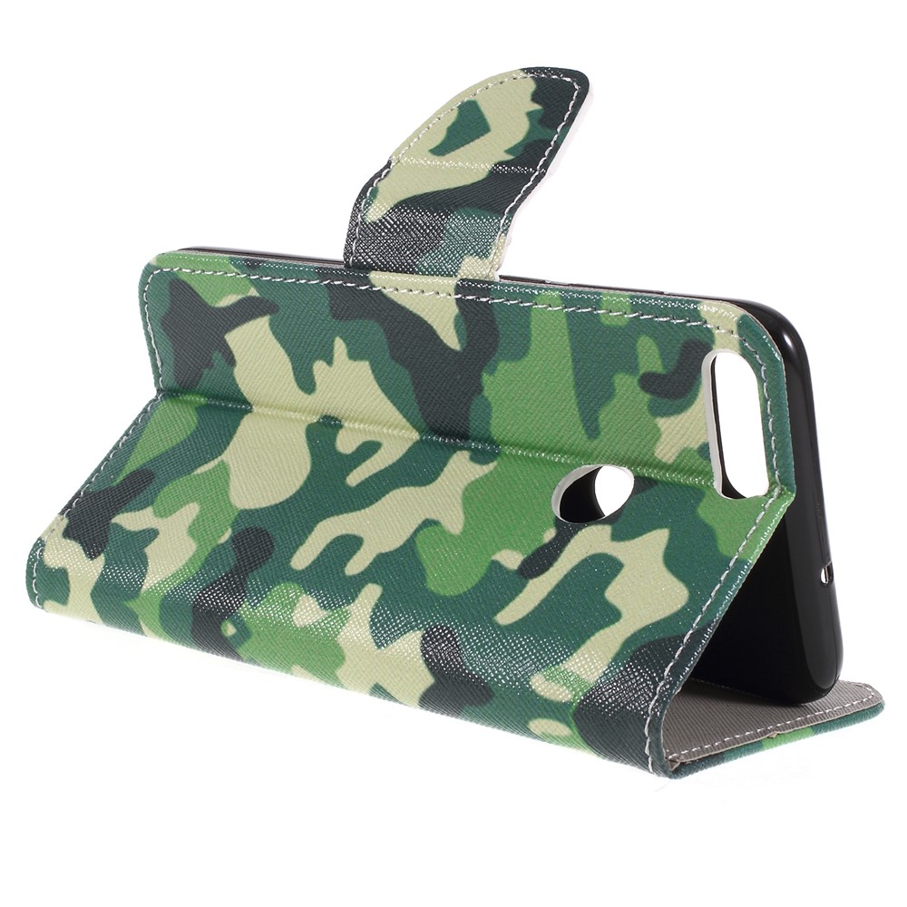 Pattern Printing Cross Grain Wallet Stand PU Leather Case Shell for Huawei P Smart / Enjoy 7S - Camouflage Cloth-5
