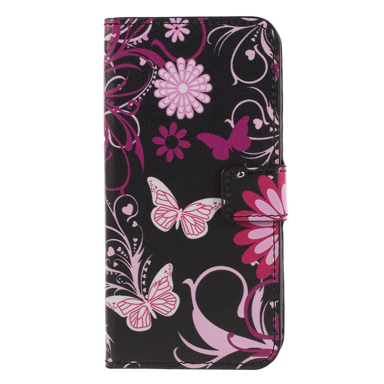 For Huawei P Smart / Enjoy 7S Pattern Printing PU Leather Magnetic Wallet Stand Protective Phone Case - Pink Flower and Butterfly-3