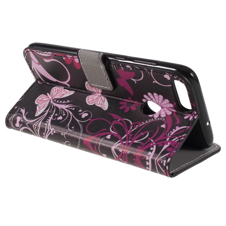 For Huawei P Smart / Enjoy 7S Pattern Printing PU Leather Magnetic Wallet Stand Protective Phone Case - Pink Flower and Butterfly-5