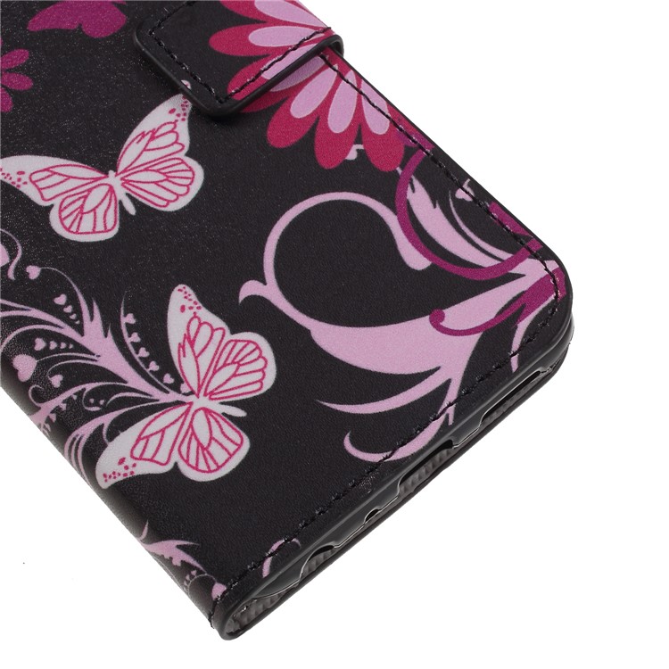For Huawei P Smart / Enjoy 7S Pattern Printing PU Leather Magnetic Wallet Stand Protective Phone Case - Pink Flower and Butterfly-7