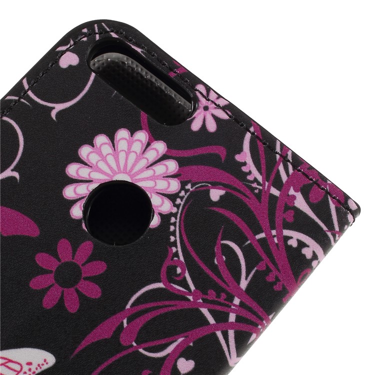 For Huawei P Smart / Enjoy 7S Pattern Printing PU Leather Magnetic Wallet Stand Protective Phone Case - Pink Flower and Butterfly-8