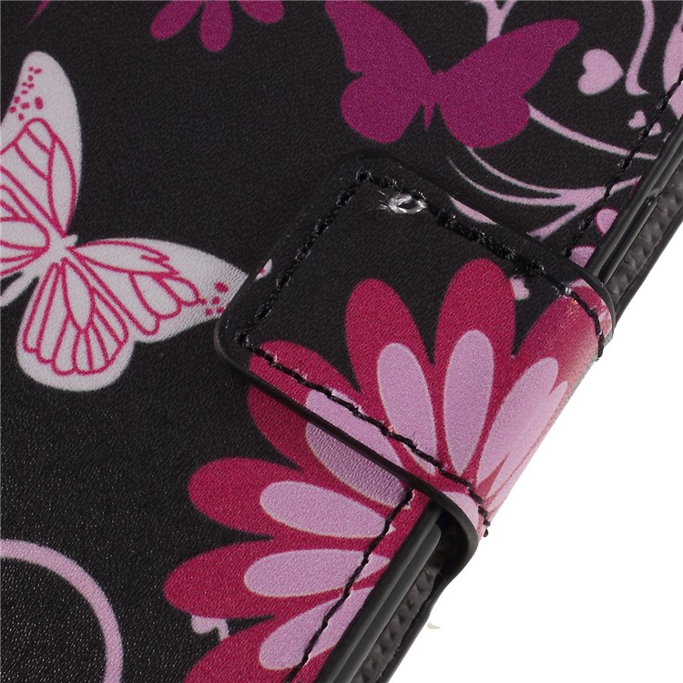 For Huawei P Smart / Enjoy 7S Pattern Printing PU Leather Magnetic Wallet Stand Protective Phone Case - Pink Flower and Butterfly-9